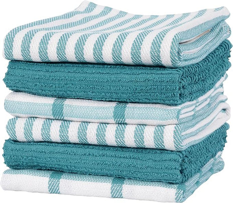 KAF Home Premium Kitchen Towels (18" x 28"), Large 100% Cotton, Flat & Terry Absorbent Dish Towel Set (Teal, 18 x 28-6 Pack)
