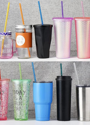 ALINK 12PCS Reusable Black Glitter Straws, 11" Long Hard Plastic Tumbler Drinking Straws for 16 OZ 20 OZ 30 OZ Stanley, YETI, Mason Jar, Starbucks Tumblers with Cleaning Brush