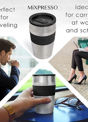 Mixpresso Personal Single Serve Coffee Maker & 14oz Travel Mug, Drip Small Coffee Maker & Tumbler, Auto Shut Off & Reusable Filter, Compatible with Coffee Grounds