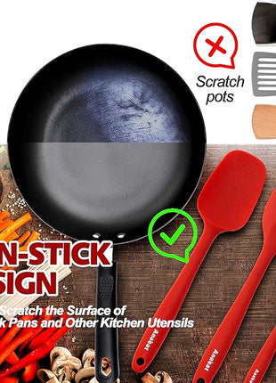 Anaeat Silicone Spatula Set of 5 - Seamless One-Pieces Design, Non-Stick Rubber Spatulas BPA Free Kitchen Scraper Flexible for Easy Baking, Cooking, Scraping & Mixing, Heat Resistant & Dishwasher Safe