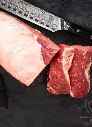 DALSTRONG Butcher Knife - 12.5 inch Slicer - Shogun Series ELITE - Japanese AUS-10V Super Steel - Black G10 Handle - Vacuum Treated Cimitar Meat Breaking Knife Gift - Sheath Included