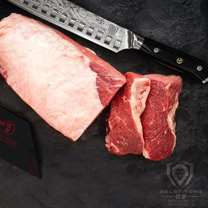 DALSTRONG Butcher Knife - 12.5 inch Slicer - Shogun Series ELITE - Japanese AUS-10V Super Steel - Black G10 Handle - Vacuum Treated Cimitar Meat Breaking Knife Gift - Sheath Included