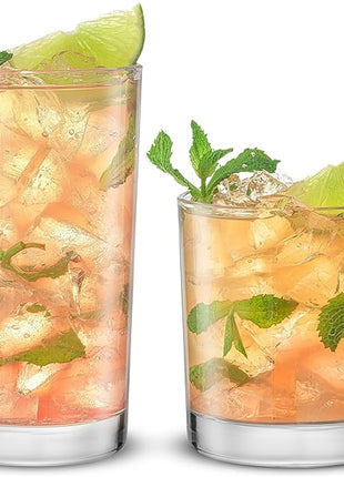 JoyJolt Alain Drinking Glasses Set of 8 Glass Tumblers. Highball 14oz Bar Glasses and Lowball 10oz Rocks Glasses Set. Cocktail, Juice, Whiskey Glasses or Water Glasses. Kitchen or Bar Glassware Set