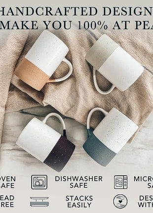 Mora Ceramics 12oz Coffee Mug Set of 4 - Tea Cups with Handle - Microwave and Dishwasher Safe, Perfect For Mug Lovers - Rustic Matte Glaze, Modern Design - Assorted Colors