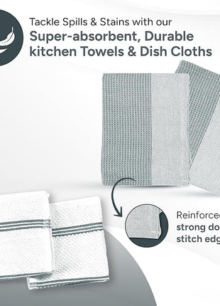 Casa Platino 8-Piece Mini Oven Mitt & Pot Holder Set – 500°F Heat Resistant with Silicone Grip, Includes 2 Kitchen Towels & 2 Dish Cloths for Drying – Non-Slip, Durable, Machine Washable – Grey