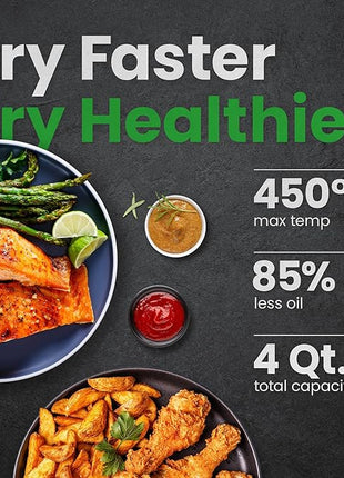 Chefman Air Fryer – 4 QT Compact Airfryer for Quick & Easy Meals in Minutes, Features Hi-Fry Technology for Extra Crisp, Touchscreen Controls with 4 Presets, Nonstick & Dishwasher Safe Basket - Black