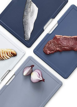 Joseph Joseph Folio 4-Piece Colour coded Cutting Board Set, Slimline case for organized Kitchen storage, Graphite