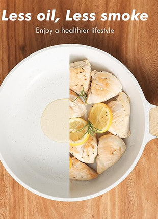 SENSARTE Nonstick Frying Pan Skillets, White Ceramic Coating Omelette Pans, Healthy Cookware Chef's Pan, PTFE & PFAS Free (8+9.5+11 Inch)