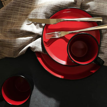 SERVICE FOR 4 - Total of 16 pieces including 8 dinner plates (10”), 4 salad plates (7.5”), 4 bowls (5.75”), and 4 mugs (12 oz), making it the perfect set to service 4 people