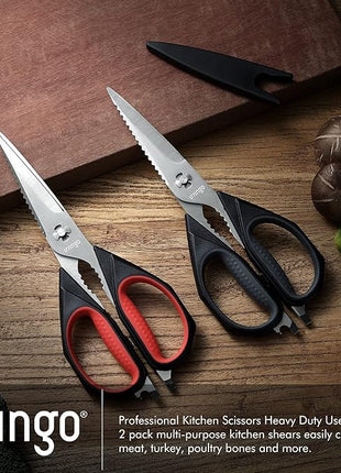 LIVINGO Kitchen Scissors, 2 Pack 9.25" Utility All Purpose Poultry Shears Heavy Duty Dishwasher Safe, Come Apart Sharp Stainless Steel Cooking Food Scissors for Cutting Meat, Chicken, Vegetable, Fish