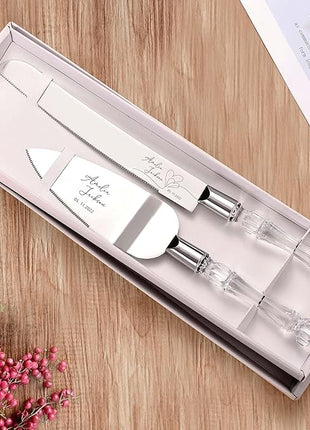 AW BRIDAL Personalized Cake Knife and Server Wedding - Cake Knife 13.2 Inch, Cake Server 10.8 inch - Wedding Engagement Gifts for Couples//DK2201CPP97//