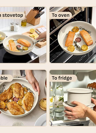 T-fal Ingenio Essentials Cookware Set with Detachable/Removable Handle 11 Piece, Granite Titanium Non Stick, Induction, Oven Broiler Safe 500F, Stackable, Pots and Pans Set, RV Camping, Fry Pans Beige