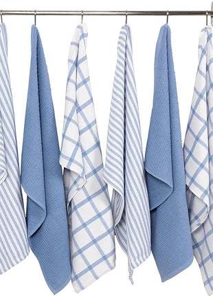 KAF Home Premium Kitchen Towels (18" x 28"), Large 100% Cotton, Flat & Terry Absorbent Dish Towel Set (Faded Denim, 18 x 28-6 Pack)