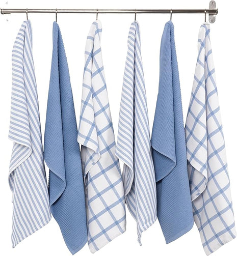 KAF Home Premium Kitchen Towels (18" x 28"), Large 100% Cotton, Flat & Terry Absorbent Dish Towel Set (Faded Denim, 18 x 28-6 Pack)