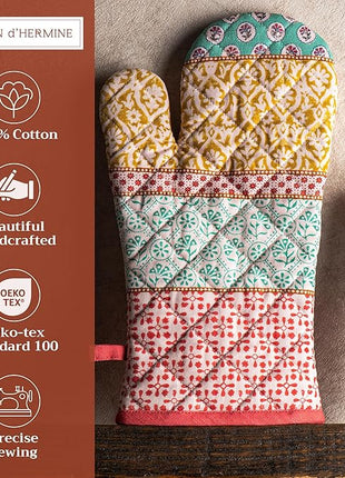 Maison d' Hermine Oven Gloves 100% Cotton Oven Mitt 7" x 13" with Loop Heat Resistant, BBQ, Cooking Gloves, Baking, Grilling, Kitchen, Handling Hot Pans Spring/Summer (Pack of 1, Provence)