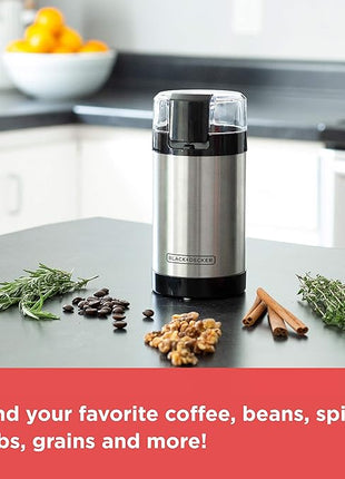 BLACK+DECKER One Touch Coffee Grinder, 2/3 Cup Coffee Bean Capacity, Spice Grinder, One Touch Push-Button Control -150 Watts- Stainless Steel Blades
