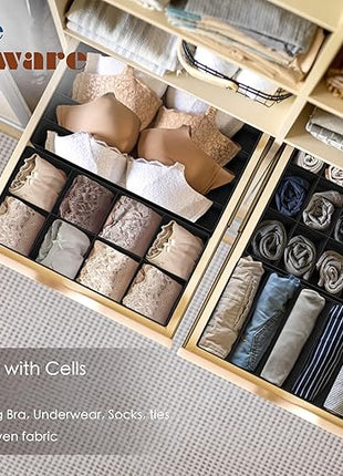 Simple Houseware 4-Pack Drawer Organizer Set - Closet Dividers for Underwear, Socks, Bras, Scarves, Ties - Foldable Non-Woven Storage Boxes, Black