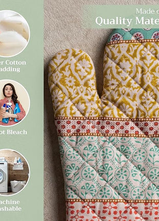 Maison d' Hermine Oven Gloves 100% Cotton Oven Mitt 7" x 13" with Loop Heat Resistant, BBQ, Cooking Gloves, Baking, Grilling, Kitchen, Handling Hot Pans Spring/Summer (Pack of 1, Provence)