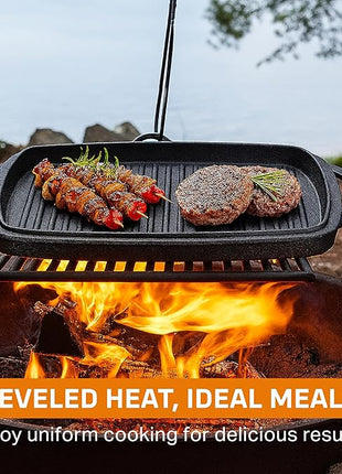 Bruntmor 2-in-1 Pre-Seasoned Cast Iron Dutch Oven with Grill Pan Lid and Handles - 11 Inch Non Stick Square Cast Iron Skillets for Braising, Grilling, and Frying - Heat-Resistant to Oven and Stovetop