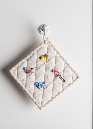 Maison d' Hermine Pot Holders set 100% Cotton Heat Resistant Potholders 8" x 8" Hot Pads with Loop BBQ, Cooking, Baking, Grilling, Kitchen, Handling Hot Pans Spring/Summer (Pack of 2, Birdies On Wire)