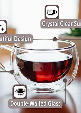 BTaT Insulated Espresso Cups, Glass Tea & Coffee Mugs, Set of 4 (6 oz, 180 ml), Double Wall, Latte & Espresso Glasses