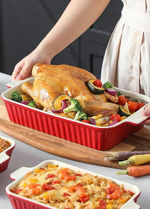 Bakeware Set of 4, MALACASA Porcelain Baking Pans Set for Oven, Casserole Dish, Ceramic Rectangular Baking Dish Lasagna Pans for Cooking Cake Pie Dinner Kitchen, Red (9.5"/11.25"/12.75"/14.5")