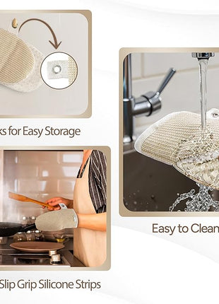 Casa Platino Mini Oven Mitts & Silicone Pot Holders, 4-Piece – Heat Resistant Gloves for Cooking & BBQ, Hot Pads for Kitchen – Withstands Up to 500°F, Non-Slip & Machine Washable – Beige