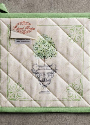 Maison d' Hermine Pot Holders 100% Cotton Heat Resistant Potholders 8" x 8" Hot Pads with Loop BBQ, Cooking, Baking, Grilling, Kitchen, Handling Hot Pans Spring/Summer (Pack of 1, Jardin Du Roy)