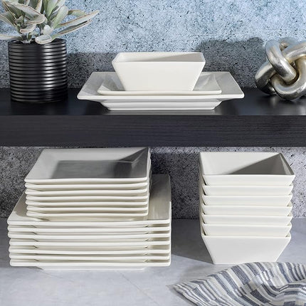 Gibson Home Zen Buffet Hard Square Porcelain Chip and Scratch Resistant Dinnerware Set, White, Service for 8 (24pcs)
