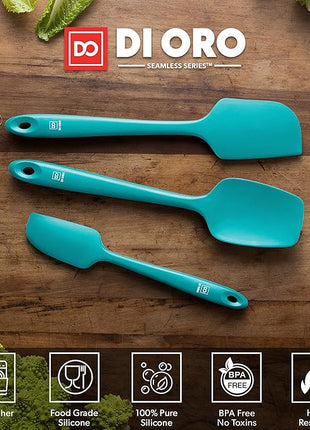 DI ORO Silicone Spatula Set - Rubber Kitchen Spatulas for Baking, Cooking, & Mixing - 600°F Heat-Resistant & BPA Free Silicone Scraper Spatulas for Nonstick Cookware - Dishwasher Safe (3pc, Teal)