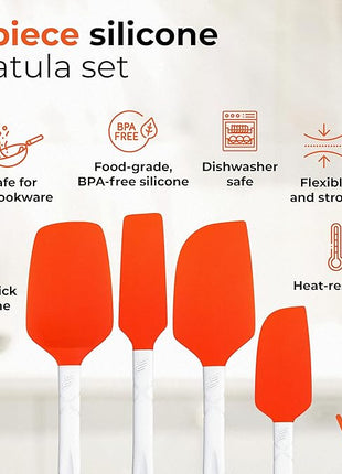 M KITCHEN WORLD Heat Resistant Silicone Spatulas Set | Rubber Spatula Kitchen Utensils Non-Stick for Cooking, Baking and Mixing | Ergonomic, Dishwasher Safe Bakeware Set of 4, Orange