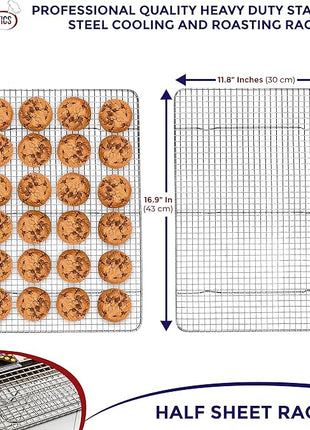 KITCHENATICS Heavy Duty Half Sheet Cooling Racks, Rust Resistant Stainless Steel Baking Racks, Wire Racks Fit Half Sheet Pan, Bacon Grill Rack for Oven, Cookie Cooling Racks 11.8" x 16.9" IN, Set of 2