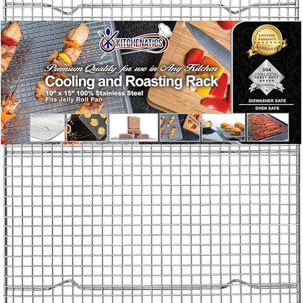 KITCHENATICS Jelly Roll Cooling Rack for Baking, Heavy-Duty Stainless Steel Baking Rack, Oven Safe Rack for Cooking, Food-Safe Bacon Rack, Cookie Cooling Rack Fits Jelly Roll Sheet Pan 10" x15" IN