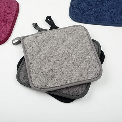 100% Cotton Kitchen Everyday Basic Terry Pot Holder Heat Resistant Coaster Potholder for Cooking and Baking Set of 5 (Multi Color 2, Potholder)