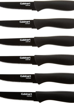 Cuisinart C55-6PCSBK Advantage Color Collection 6-Piece Ceramic Coated Steak Knife Set, Black