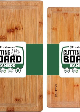 Freshware Freshware Bamboo Cutting Boards for Kitchen with Juice Groove [Set of 2] Wood Cutting Board for Chopping Meat, Vegetables, Fruits, Cheese, Knife Friendly Serving Tray with Handles