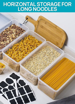 Vtopmart Airtight Food Storage Containers with Lids 8PCS Set 3.2L, Plastic Spaghetti Container for Pasta organizer, BPA Free Air Tight House Kitchen Pantry Organization
