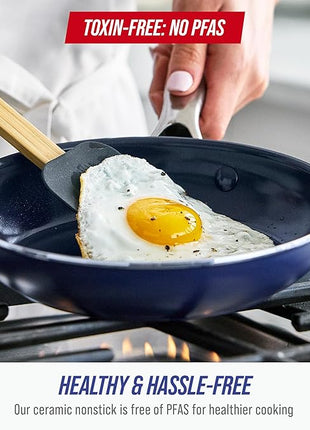 Blue Diamond 10 Piece Nonstick Cookware Set, Diamond Ceramic Pots & Pans, Dishwasher & Metal Utensil Safe, Non Toxic PFAS-Free, Kitchen Cooking Sauce & Saute Pans, Oven & Broiler to 600F, Blue