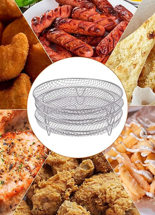 7.8" Air Fryer Accessories, 3 Stackable Racks for Instant Vortex, Nuwave Air Fryer, Ninja Foodi Grill, Multi-Layer 304 Stainless Steel Grill Rack, Fits 5.8 QT Air Fryer Oven