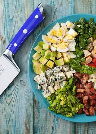 DALSTRONG Chef Knife - 8 inch Blade - Gladiator Series - Forged High Carbon German Steel - Razor Sharp Kitchen Knife - Professional Full Tang Knives - Blue Handle ABS - Sheath - NSF Certified