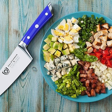 DALSTRONG Chef Knife - 8 inch Blade - Gladiator Series - Forged High Carbon German Steel - Razor Sharp Kitchen Knife - Professional Full Tang Knives - Blue Handle ABS - Sheath - NSF Certified