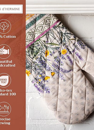 Maison d' Hermine Oven Gloves 100% Cotton Oven Mitt 7" x 13" with Loop Heat Resistant, BBQ, Cooking Gloves, Baking, Grilling, Kitchen, Handling Hot Pans Spring/Summer (Pack of 1, Fanny Lavender)