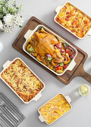 Bakeware Set of 4, MALACASA Porcelain Baking Pans Set for Oven, Casserole Dish, Ceramic Rectangular Baking Dish Lasagna Pans for Cooking Cake Pie Dinner Kitchen, Red (9.5"/11.25"/12.75"/14.5")