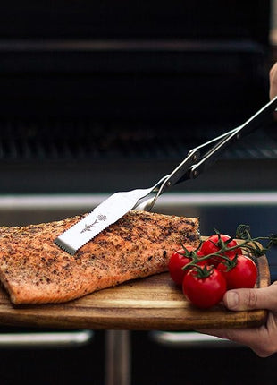 Shark BBQ Grill Tongs - 17 inch Black. Professional steak grilling utensil. Long reach Barbeque Grilling Tongs. Ideal for steak, fish, burger, and sausage