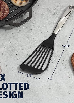 Zulay Kitchen Stainless Steel Fish Spatula - 12.8” Flexible Slotted Turner for Cooking & Frying - Ergonomic Handle, Non-Stick Safe & Dishwasher Safe Kitchen Utensil for Everyday Use