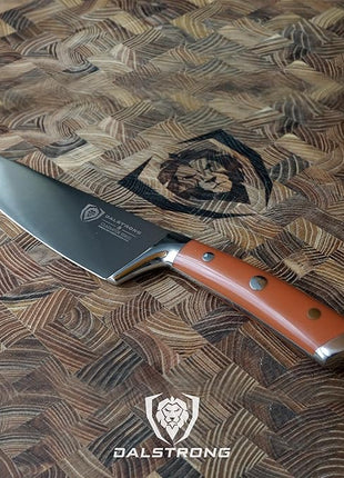 Dalstrong Chef Knife - 8 inch - Gladiator Series - Forged High Carbon German Steel - Orange ABS Handle - Full Tang Kitchen Knife - Cooking Knife - w/Sheath - Razor Sharp Chef's Knife - NSF Certified
