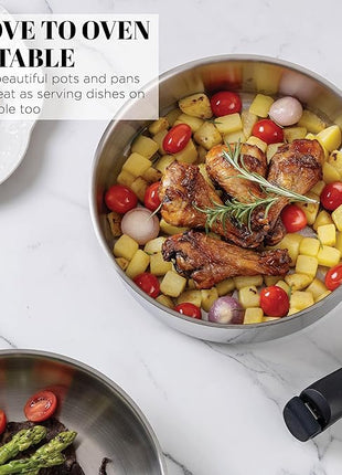 Country Kitchen Cookware Set with Removable Handle, Oven & RV Safe Pots and Pans Set, Stainless Steel, Original