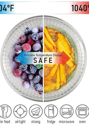 Set of 6 Stackable Space-Saving Nesting Glass Bowls with BPA Free Lids for Foodprep, Storage, Baking, Mixing & Cooking, Microwave Safe - Durable Inert Borosilicate Glass