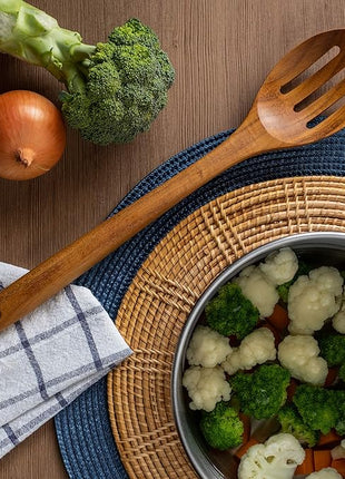 FAAY Premium Wooden Slotted Spoon, Handcraft from Teak | Healthy, Durable, High Moist and High Heat Resistance for Non Stick Cookware.