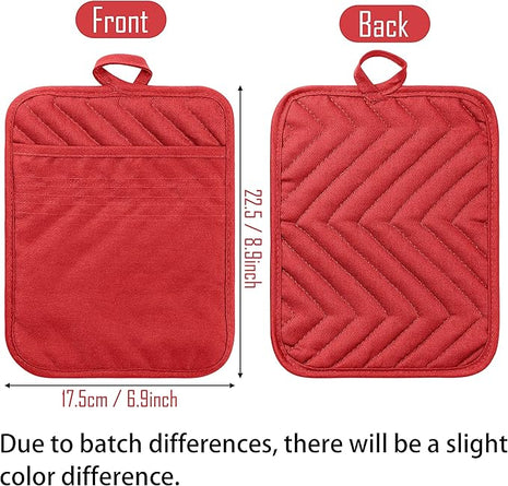 GROBRO7 5Pack Pocket Pot Holders Cotton Heat Resistant Potholder Multipurpose Hot Pads Machine Washable Oven Mitts Potholders Bulk for Daily Kitchen Baking and Cooking 7 x 9 Inch Red